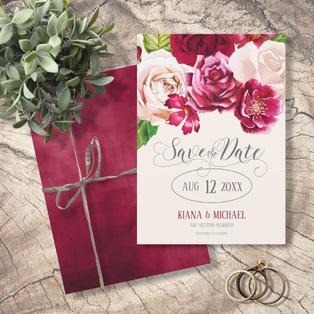 Save The Date Mariage à la bourgogne/à la crème rose Enregistrer (Créateur téléchargé)