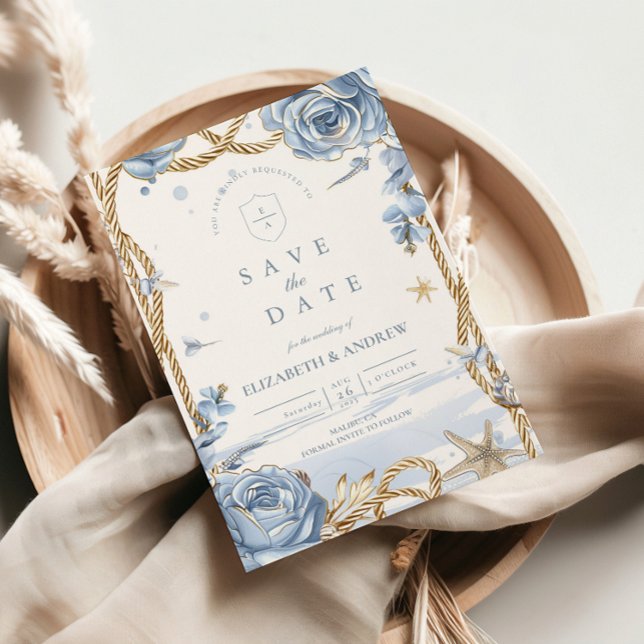 Save The Date Mariage à la corde côtière Rose Bleue (Créateur téléchargé)