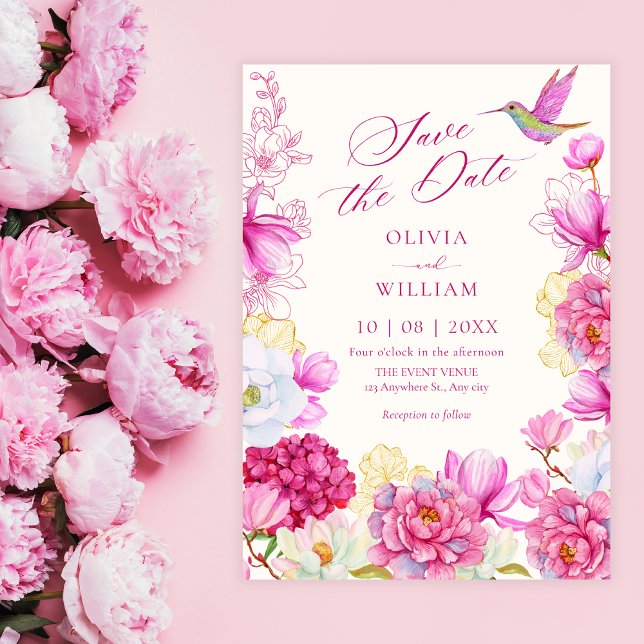 Save The Date Mariage à la floraison florale rose (Créateur téléchargé)