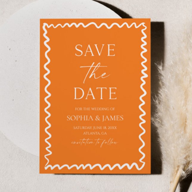 Save The Date Mariage à la frontière ondulée Citrus Orange Capri (Créateur téléchargé)