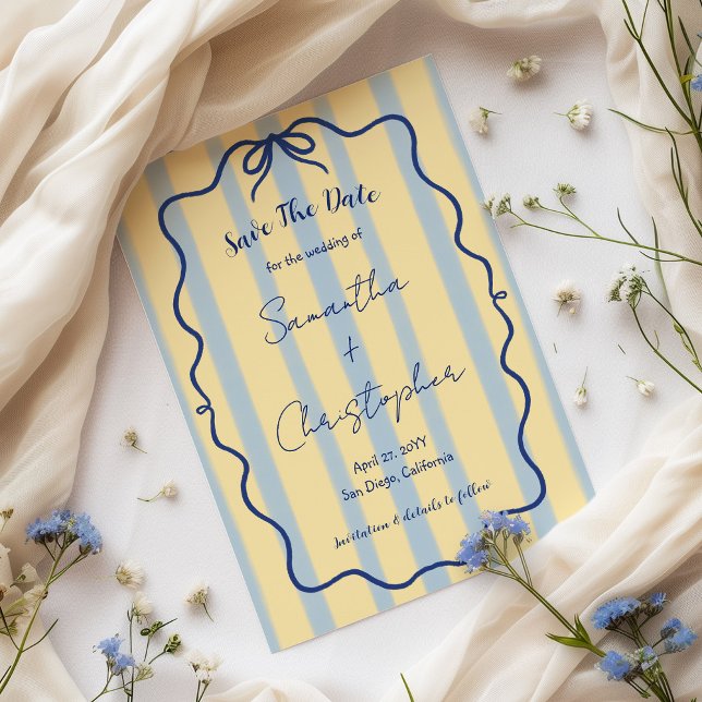 Save The Date Mariage à la main bleu poussiéreux jaune capricieu (Créateur téléchargé)