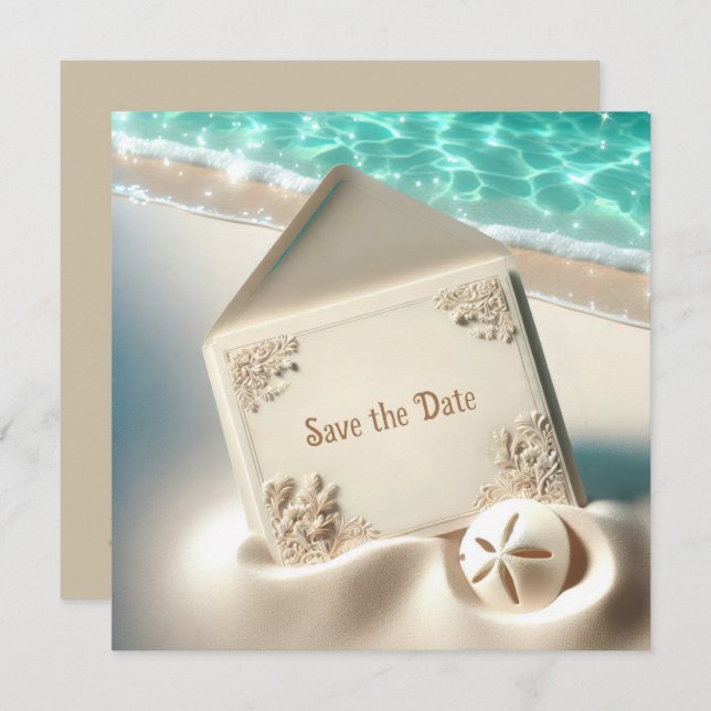 Save The Date Mariage à la plage dans le sable (Devant / Derrière)