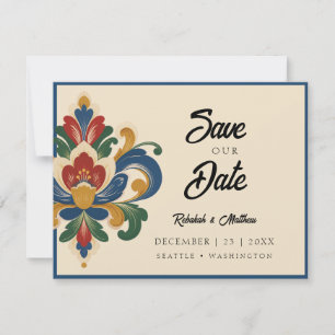 Save The Date Mariage à la Rosemaling norvégienne