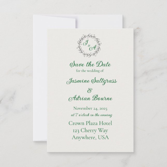 Save The Date Mariage à la Vigne d'Émeraude (Devant)