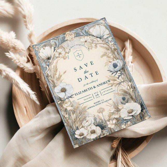 Save The Date Mariage à l'anémone bleu poussiéreux (Créateur téléchargé)