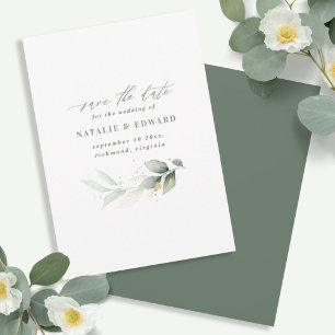 Save The Date Mariage à l'aquarelle avec feuillage et or métalli