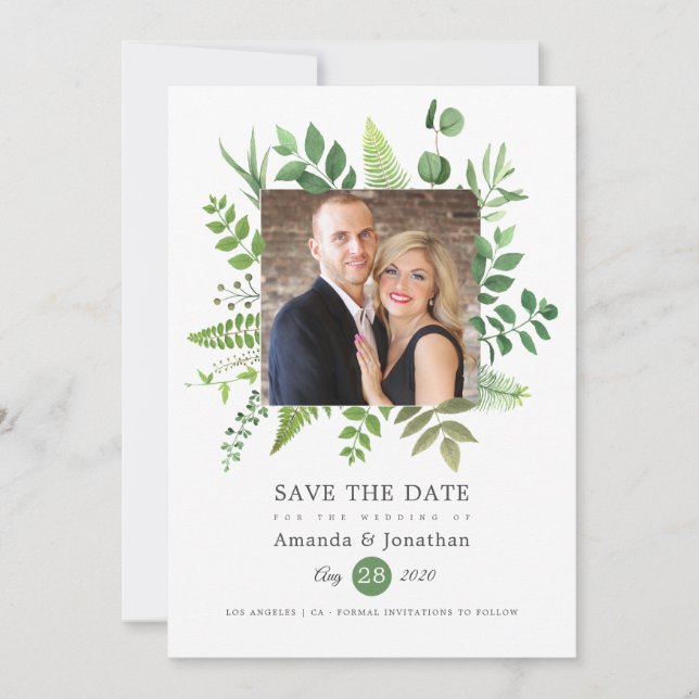 Save The Date Mariage à l'aquarelle dans la forêt de la verdure (Devant)
