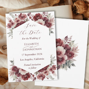 Save The Date Mariage à l'aquarelle florale de Bourgogne Enregis