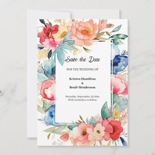 Save The Date Mariage à l'aquarelle florale Enregistrer la date (Devant)