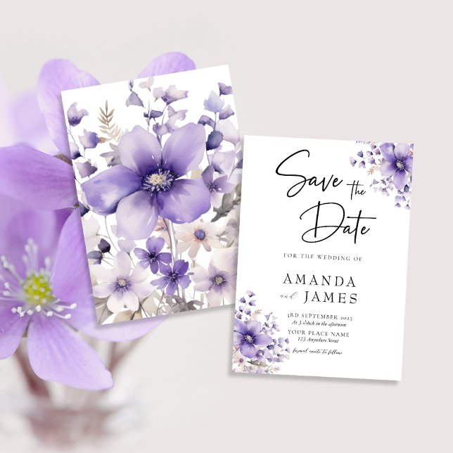 Save The Date Mariage à l'aquarelle florale violette (Créateur téléchargé)