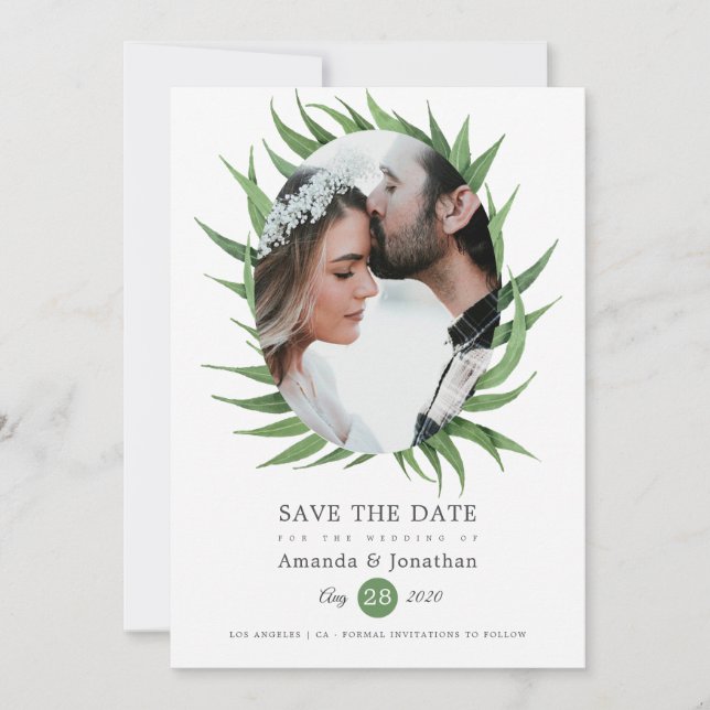 Save The Date Mariage à l'aquarelle forêt boisée verdure (Devant)