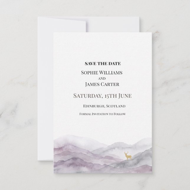 Save The Date Mariage à l'aquarelle violette (Devant)