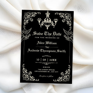 Save The Date Mariage à l'arch gothique vintage noir