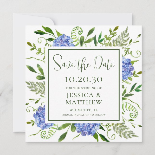 Save The Date Mariage à l'Hortensia Bleu (Devant)