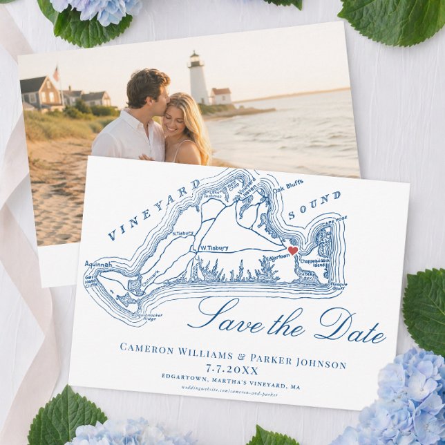 Save The Date Mariage à l'Hôtel Harbor View Martha's Vineyard (Harbor View Hotel Wedding Edgartown Martha's Vineyard Map Save the Date by Coastal Map Designs)