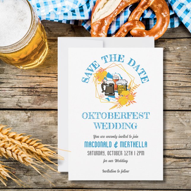 SAVE THE DATE MARIAGE À L'OCTOBERFEST (OKTOBERFEST WEDDING Save The Date. Stylish beer-themed wedding stationery. Matching gifts available.)