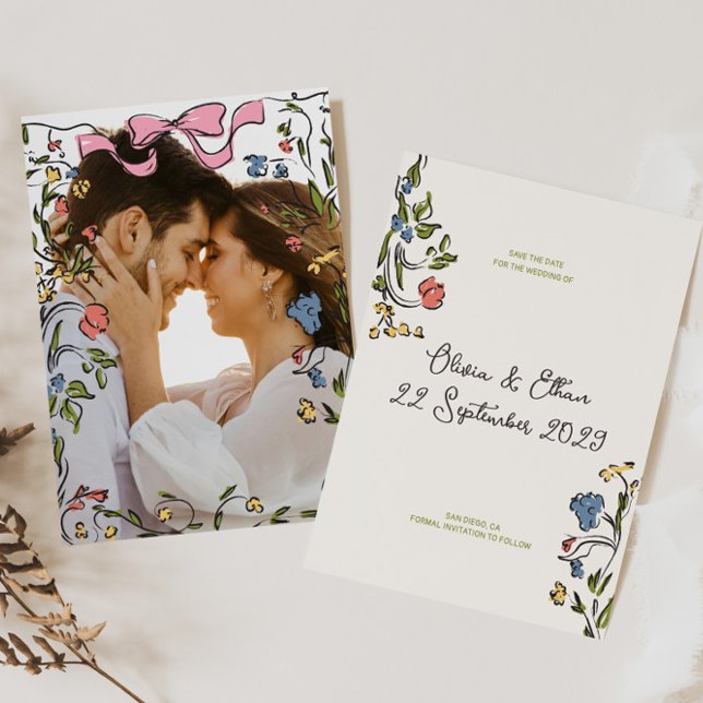 Save The Date Mariage à mâchoires florales tiré à la main (Créateur téléchargé)