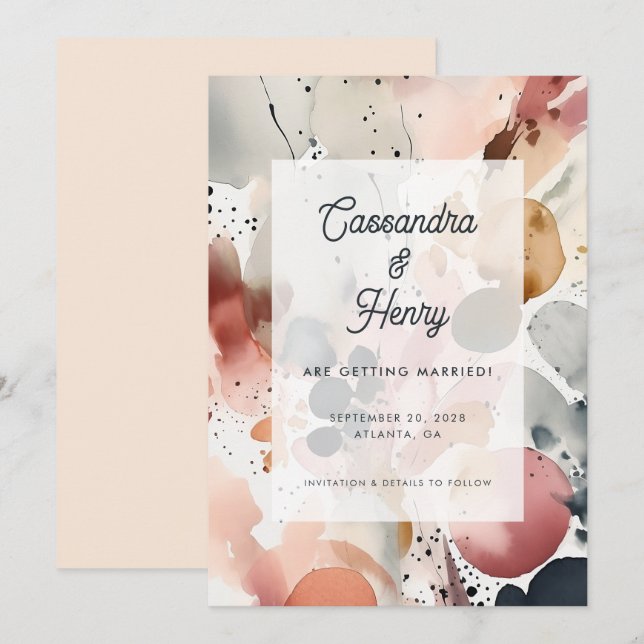 Save The Date Mariage à pointillés Abstrait (Devant / Derrière)