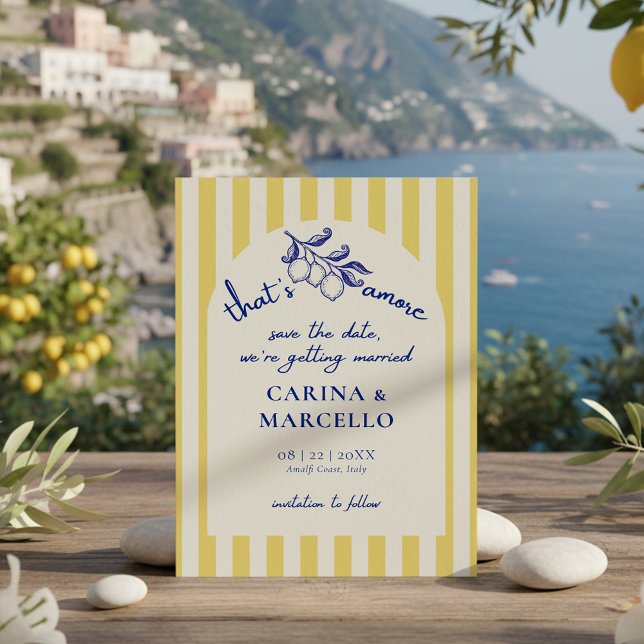 Save The Date Mariage à rayures de citron Amalfi Coast Amore (Créateur téléchargé)