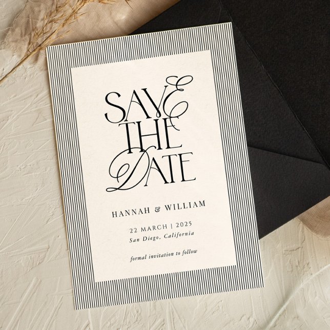 Save The Date Mariage à rayures noires Old Money  (Créateur téléchargé)