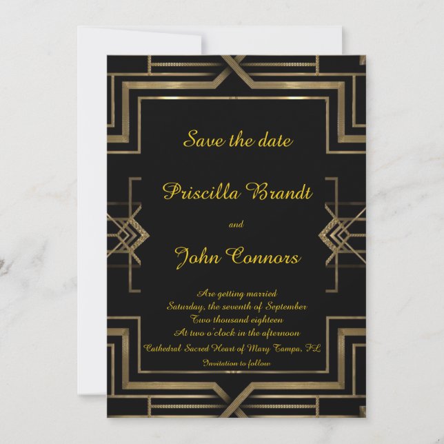 Save The Date Mariage à retenir, noir, Gatsby le magnifique, écr (Devant)