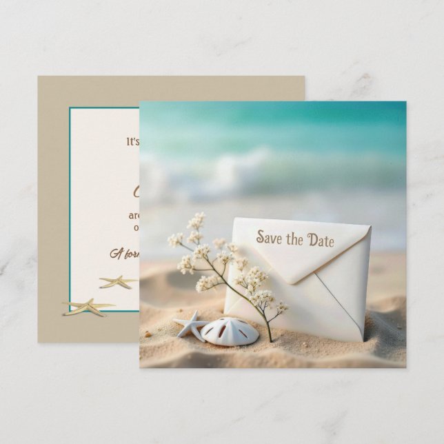 Save The Date Mariage à Sauvegarder la Date dans le Sable de la  (Devant / Derrière)