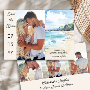 Save The Date Mariage à Thème Plage avec 4 Photos