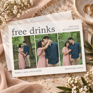 Save The Date Mariage à trois photos et boissons gratuites drôle