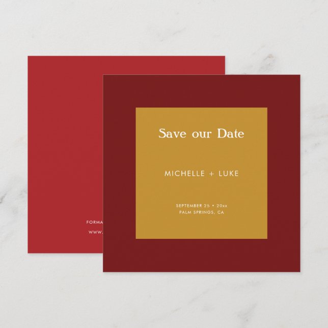 Save The Date Mariage Abstrait de bloc de couleur rouge gras (Devant / Derrière)