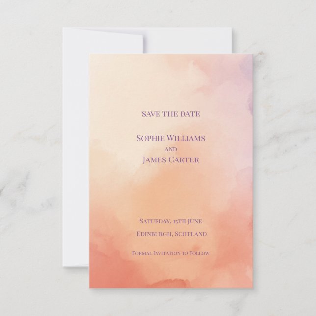 Save The Date Mariage Abstrait Écossais Orange Pêche Coucher de  (Devant)