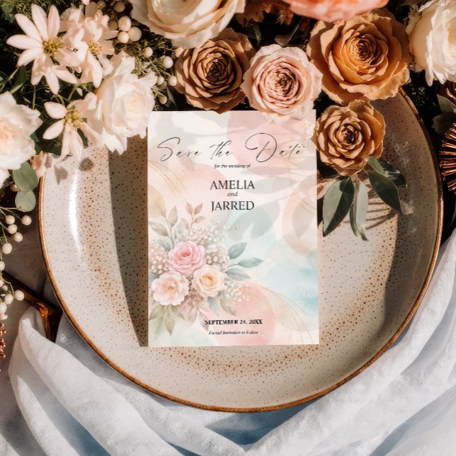 Save The Date Mariage Abstrait Fleurs Aquarelle Pastel (Créateur téléchargé)