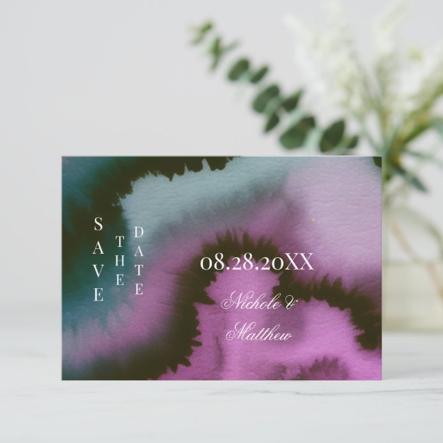 Save The Date Mariage Abstrait Violet & Sarcelle Humeur (Debout devant)