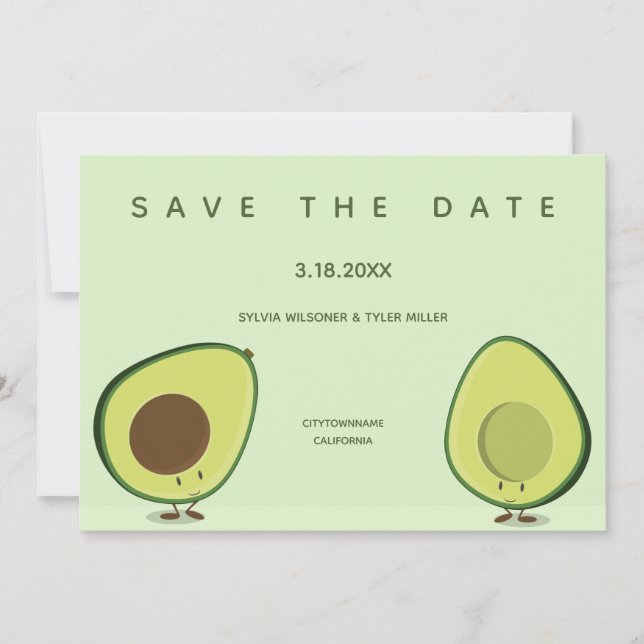 Save The Date Mariage alimentaire Whimsical Avocado Fun (Devant)