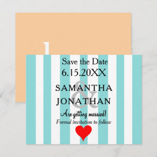 Save The Date Mariage Amour Cœur Rouge Plage Sableuse Bleu Mouss