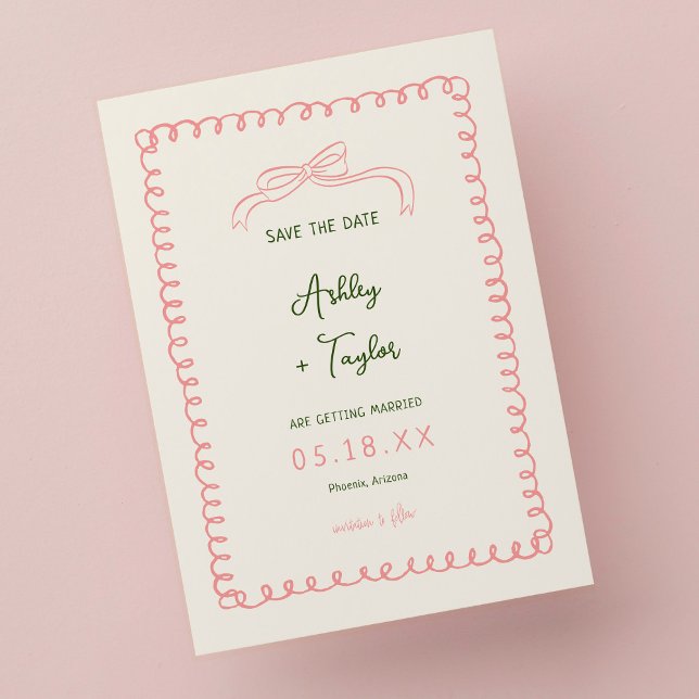Save The Date Mariage amusant français rose et vert tiré à la ma (Créateur téléchargé)