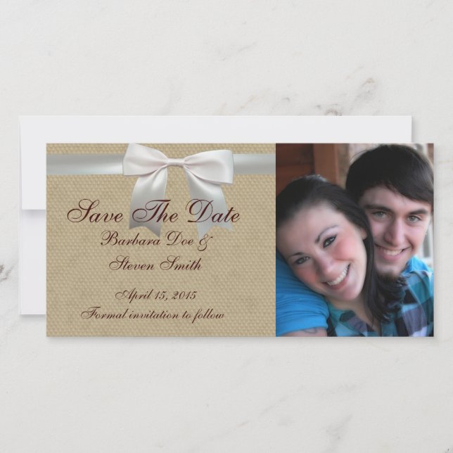 Save The Date Mariage Antique Dentelle Lin Blanc Classique Joli (Devant)
