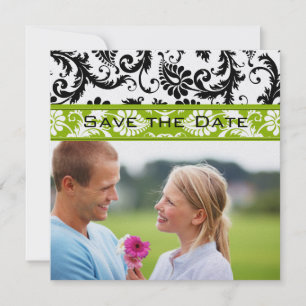 Save The Date Mariage Apple Green Damassé Tourbillons Enregistre