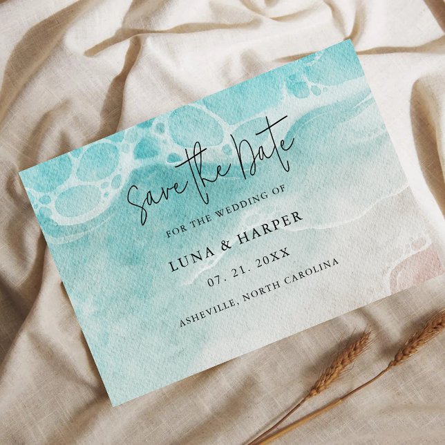 Save The Date Mariage Aquarelle à la Marée Moderne de l'Océan (Créateur téléchargé)