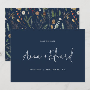 Save The Date Mariage aquarelle botanique marine bleu moderne