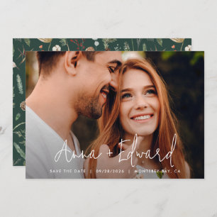 Save The Date Mariage aquarelle botanique vert moderne photo