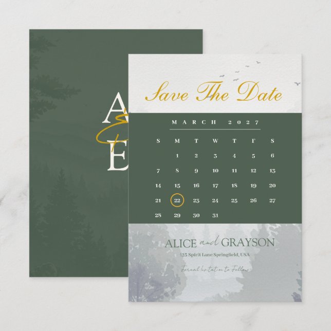 Save The Date Mariage Aquarelle Classique de la Forêt Rustique V (Devant / Derrière)