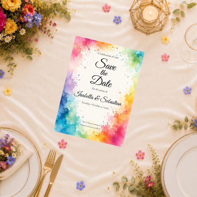Save The Date Mariage Aquarelle Coloré (Créateur téléchargé)