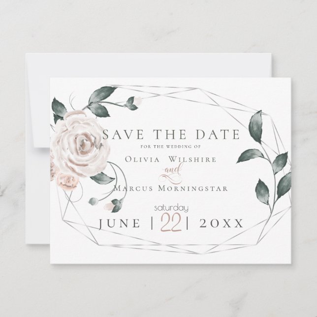 Save The Date MARIAGE | Aquarelle Dusty Rose Blush Pink Silver (Devant)