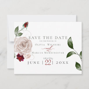 Save The Date MARIAGE Aquarelle Dusty Rose et Merlot Floral