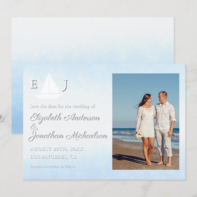 Save The Date Mariage Aquarelle Eau Rencontre Ciel (Devant / Derrière)