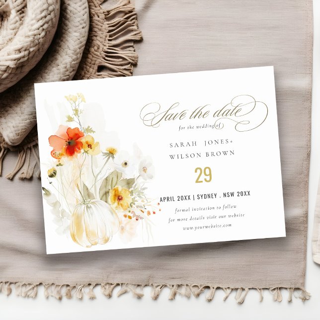 Save The Date Mariage Aquarelle Élégante Citrouille Fleur Sauvag (Créateur téléchargé)