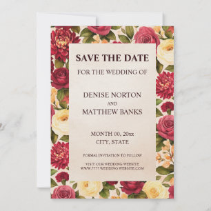Save The Date Mariage aquarelle florale Bourgogne rose blême