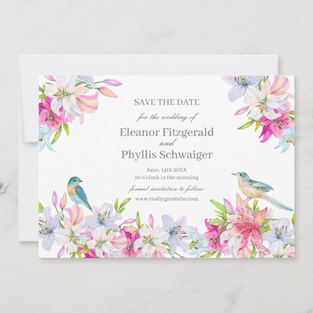 Save The Date Mariage Aquarelle Lys  (Devant)