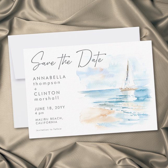 Save The Date Mariage aquarelle moderne de plage côtière (Coastal Beach Modern Watercolor Wedding Save The Date)