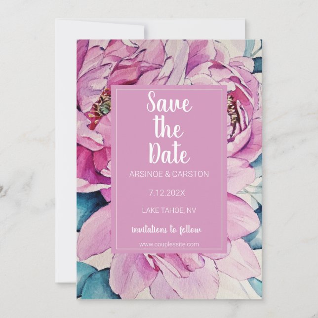 Save The Date Mariage Aquarelle Pink Peonies (Devant)